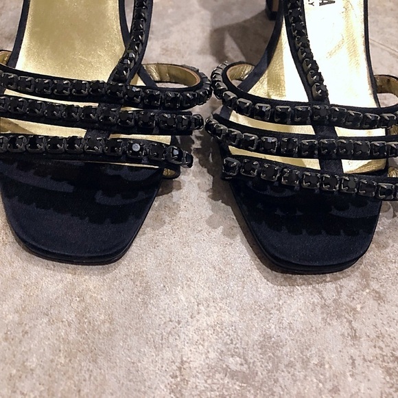 Bottega Veneta rhinestone satin ankle t strap black strappy vintage heels… - Picture 12 of 17